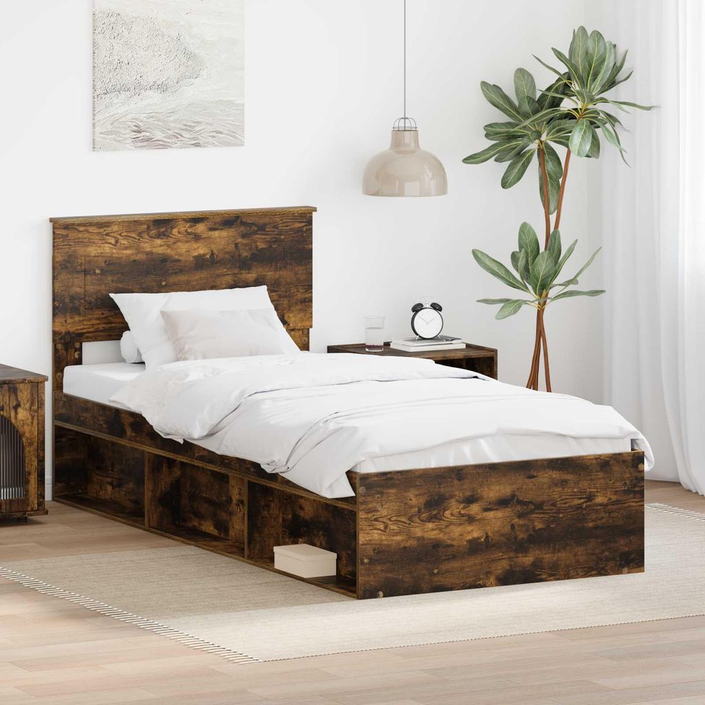 Maison Exclusive - Bettrahmen Geräucherte Eiche 90 x 200 cm Holzwerkstoff