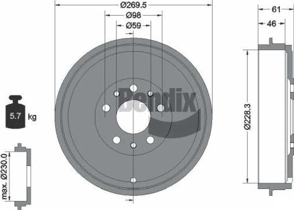 Tambour de frein arrière compatible avec Fiat 500L et Opel Combo