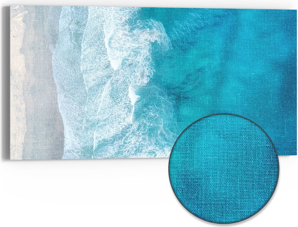 DEQORI Hybrid Leinwand Bild 60x30 cm 'Meeresbrandung von oben' Wandbild Glas flach modern