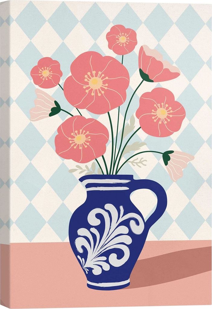 Leinwandbild - Blau - Orange - Weiß - 20 x 30 cm - Flower Boots