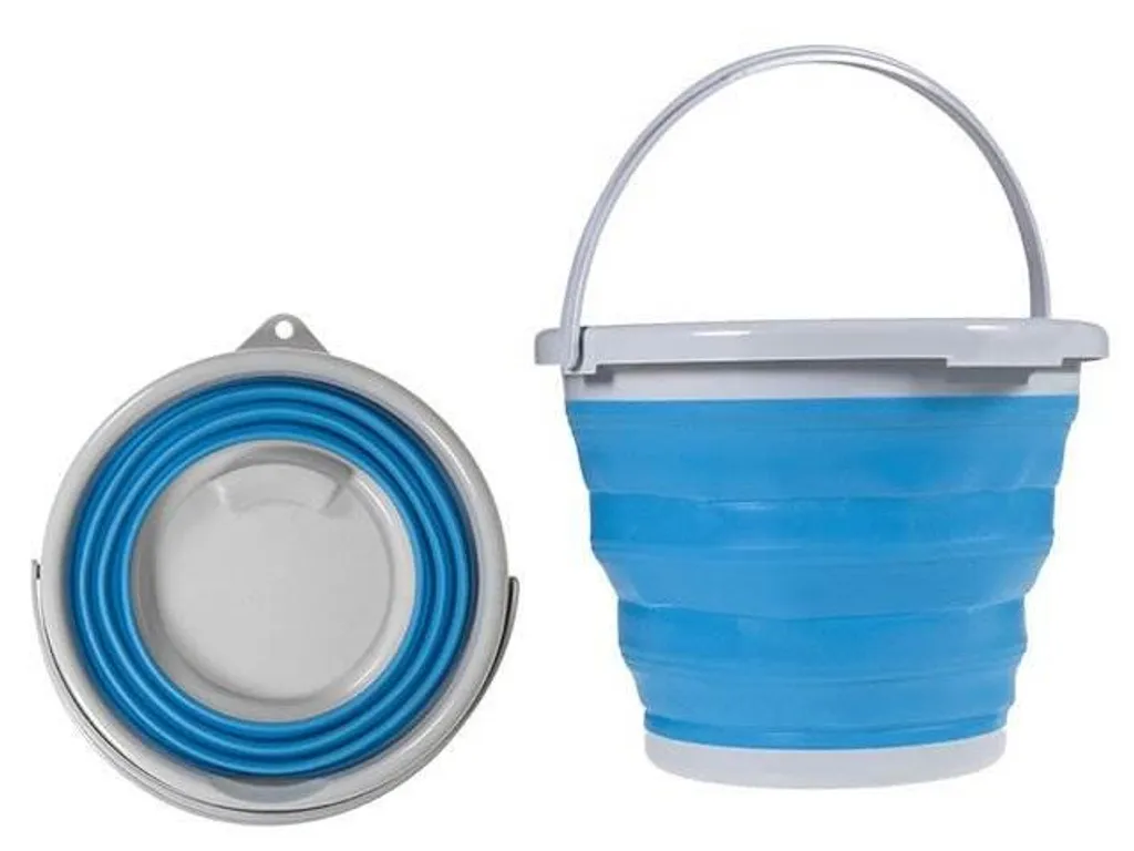 Grand seau de 10L pliable en silicone gris avec poignée de transport
