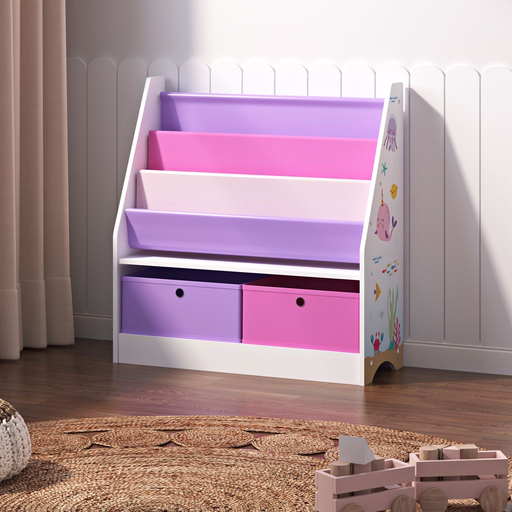 Detský regál "Neda" s 3 priehradkami a 2 skladacími boxmi s Obrázok produktu 