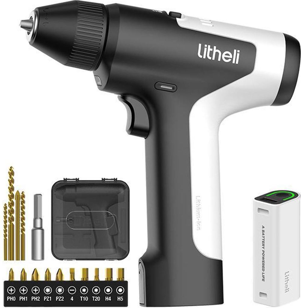 Litheli U4 Mini, Handbohrmaschine, Bürstenlos, Schwarz, Weiß, 1,3 cm, Akku, Lithium-Ion (Li-Ion)