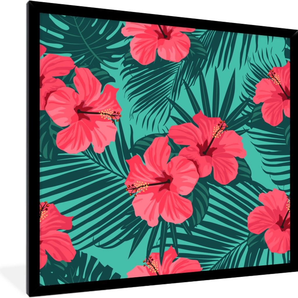 MuchoWow Gerahmtes Poster Tropisch - Blumen - Palmenblatt 40x40 cm - Poster mit Schwarzem Bilderrahmen Wandposter Rahmen Foto Bilder - Mit Rahmen...