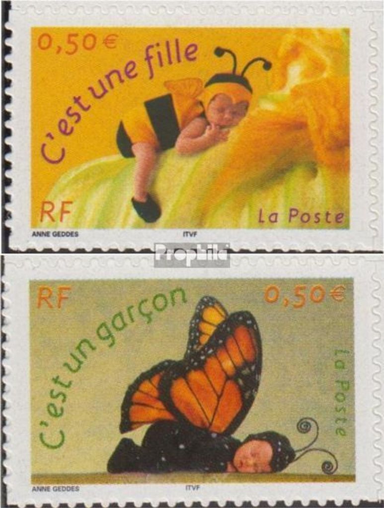 Briefmarken Frankreich 2004 Mi 3778-3779 (kompl.Ausg.) postfrisch Grußmarken: Geburtstagsanzeigen