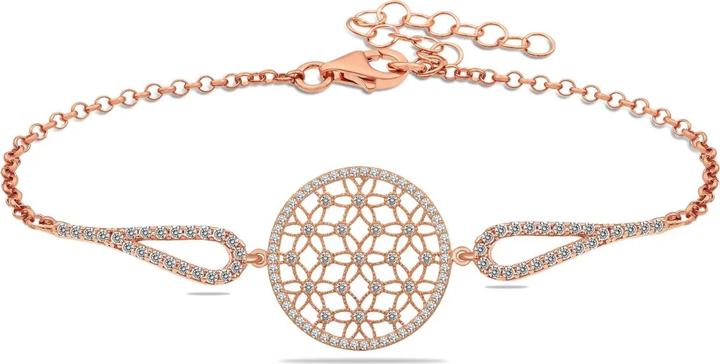 Bracelet Argent 925 Anti-Allergie Rose Gold - Fleur de Vie et Zirconiums