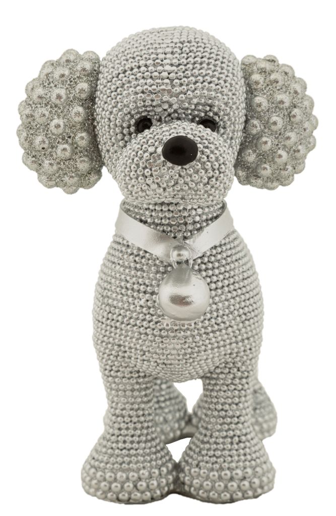 Dekofigur Pudel Pearl – Glänzende Hundeskulptur in Silber 15cm