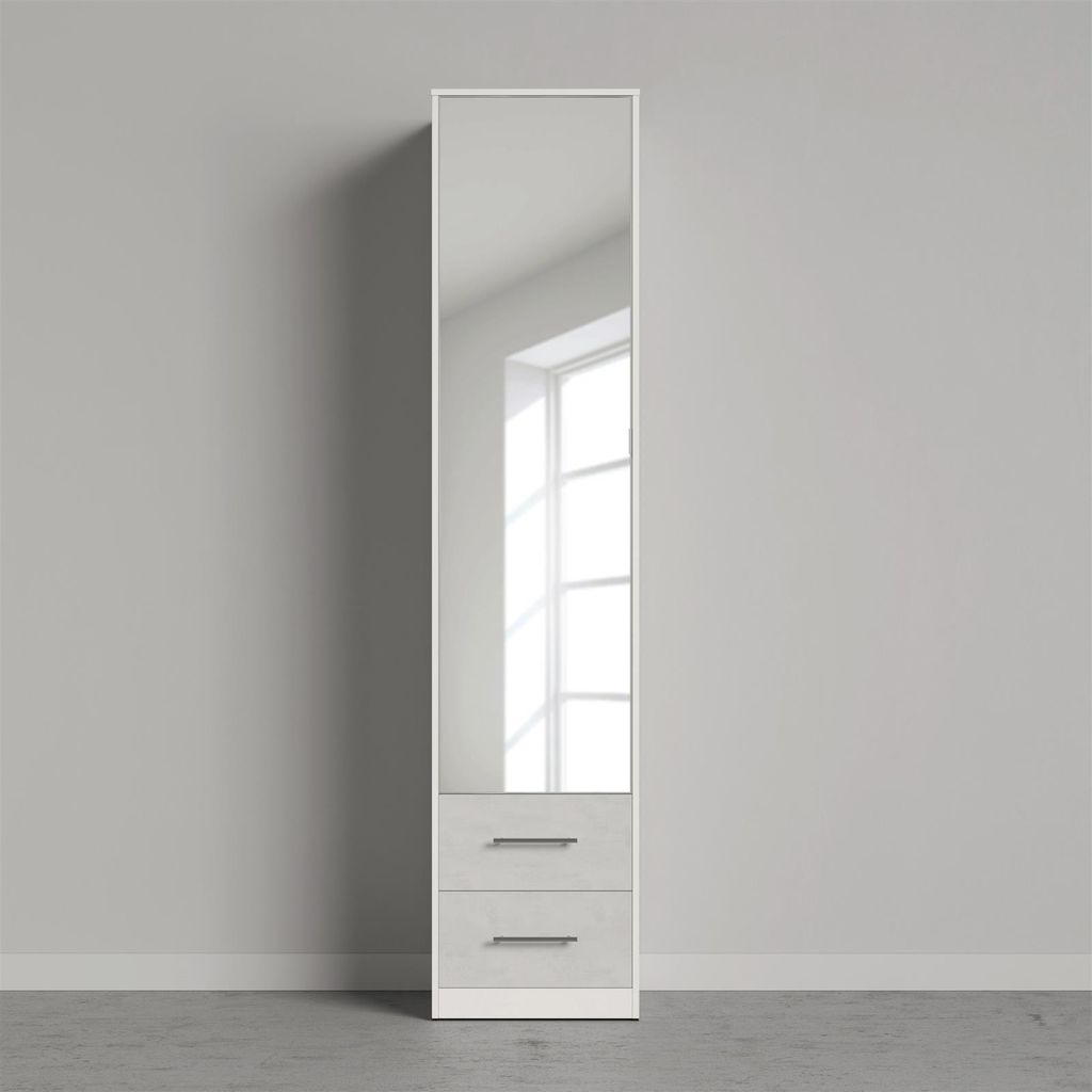 SMARTBett Spiegelschrank Kleiderschrank mit Spiegeltür 50cm Weiss/Beton