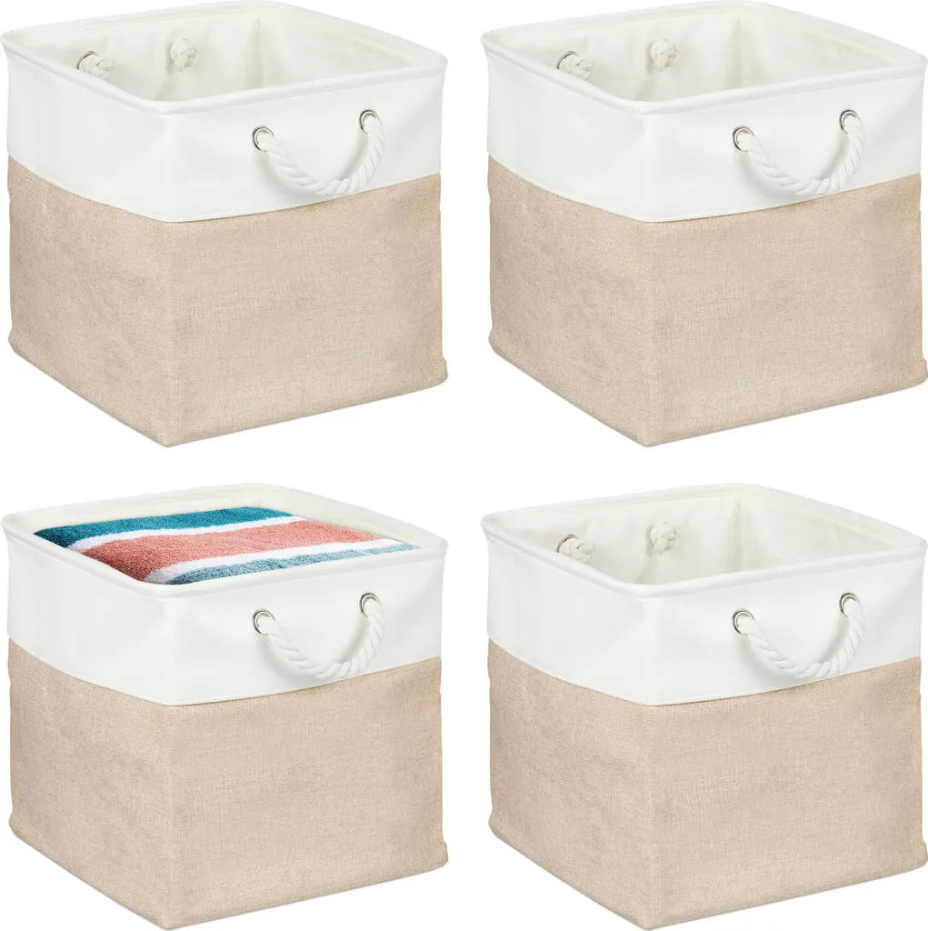 Boîte de rangement en tissu de lin, organisateur cube pliable - 4 pcs