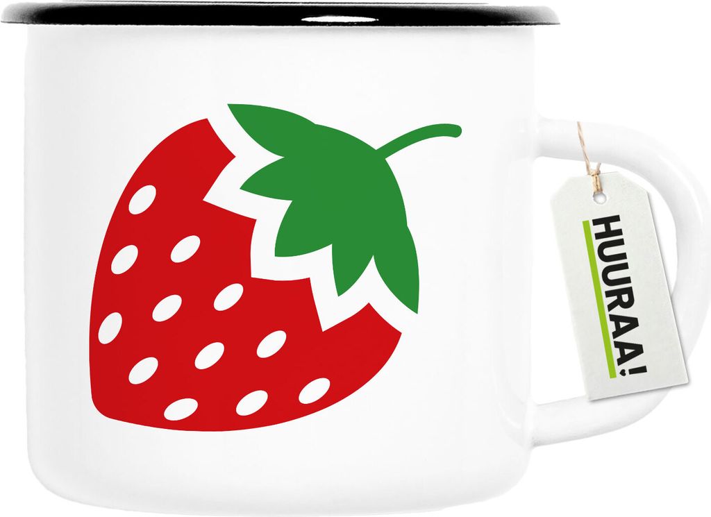 Huuraa Emaille Tasse Erdbeere Strawberry 300ml Vintage Campingbecher Geschenkidee
