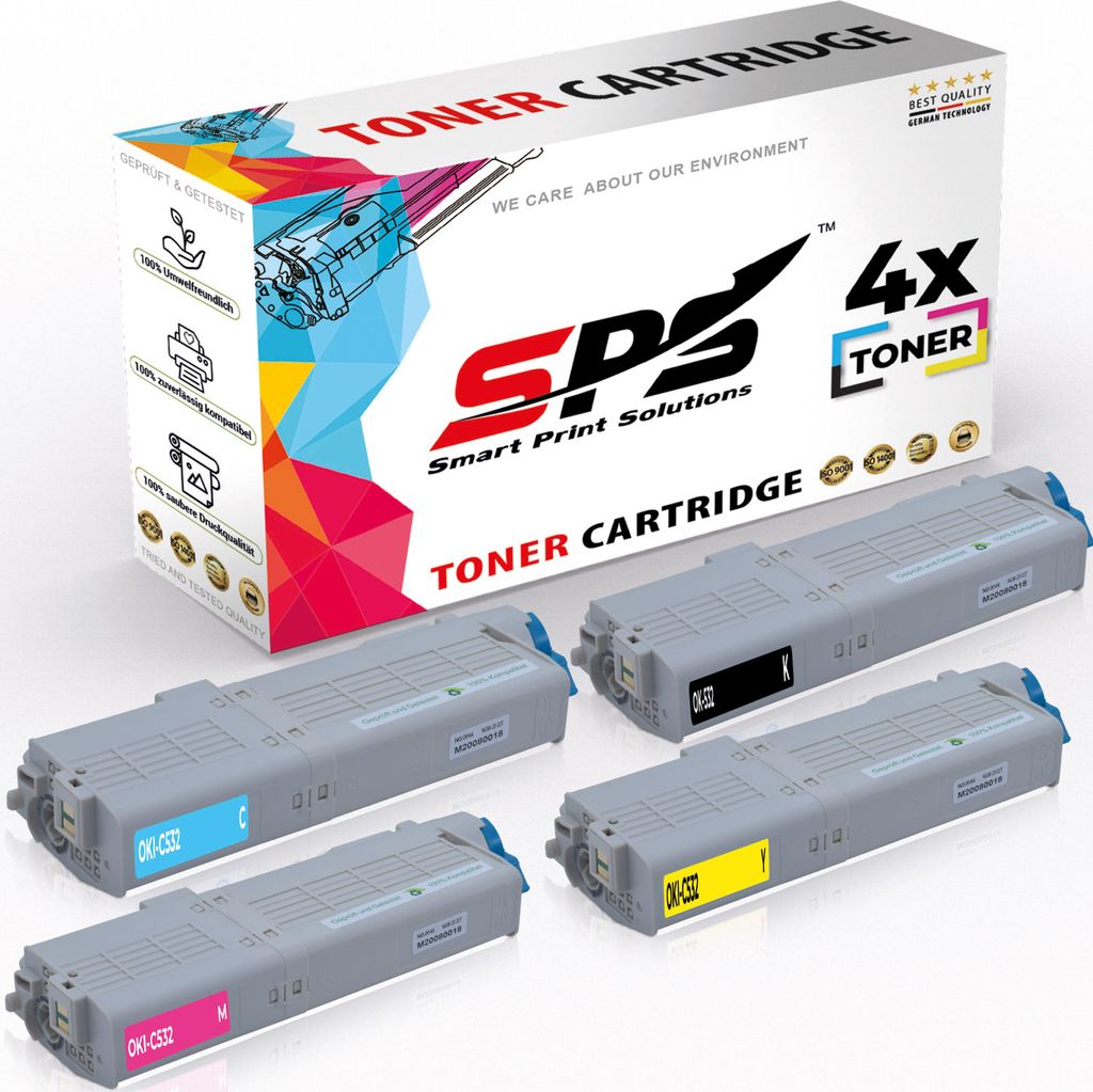 4x Toners C532 46490608 46490607 46490605 46490606 kompatibel für OKI C532