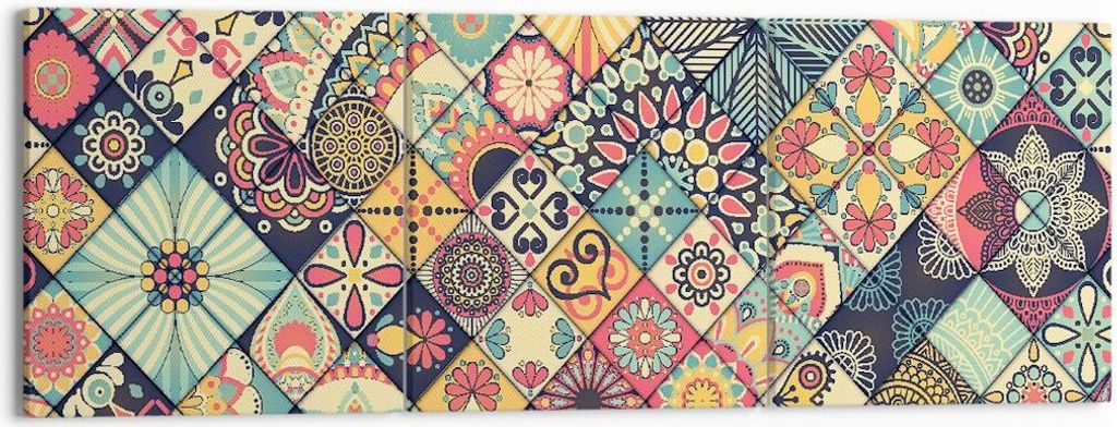 Bild auf Leinwand - Leinwandbild - Blumen Mosaik - 150x50cm - Wand Bild - Wanddeko - Wandbilder - Leinwanddruck - Bilder - Kunstdruck - Wanddekorat...