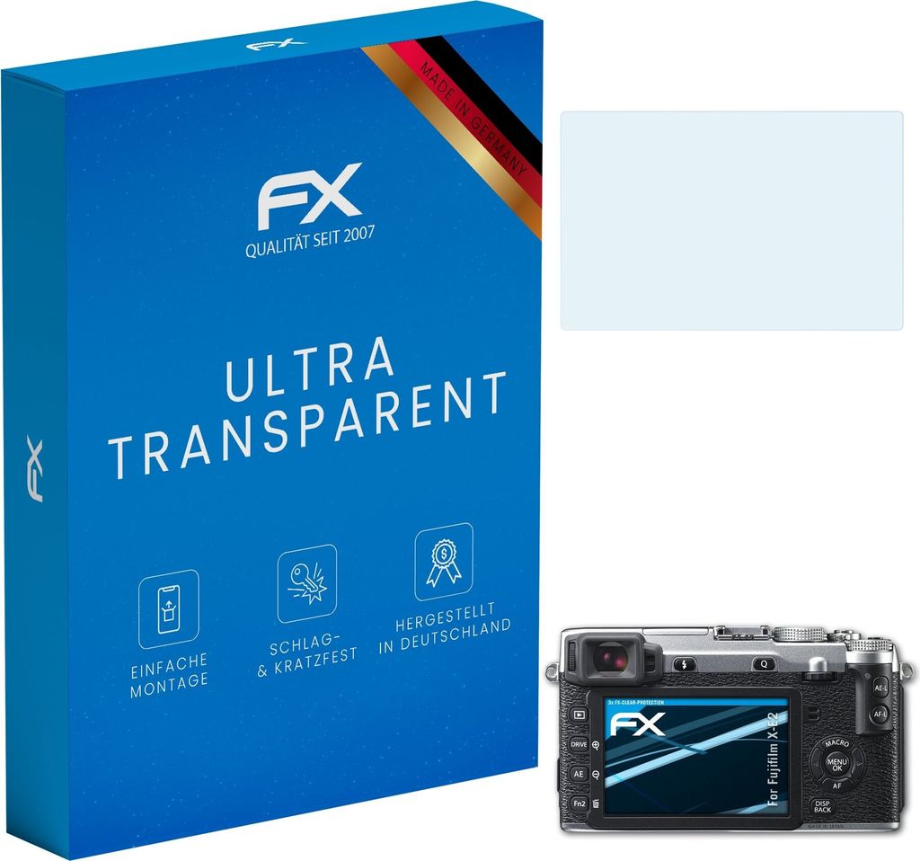 atFoliX FX-Clear 3x Schutzfolie kompatibel mit Fujifilm X-E2 Displayschutzfolie