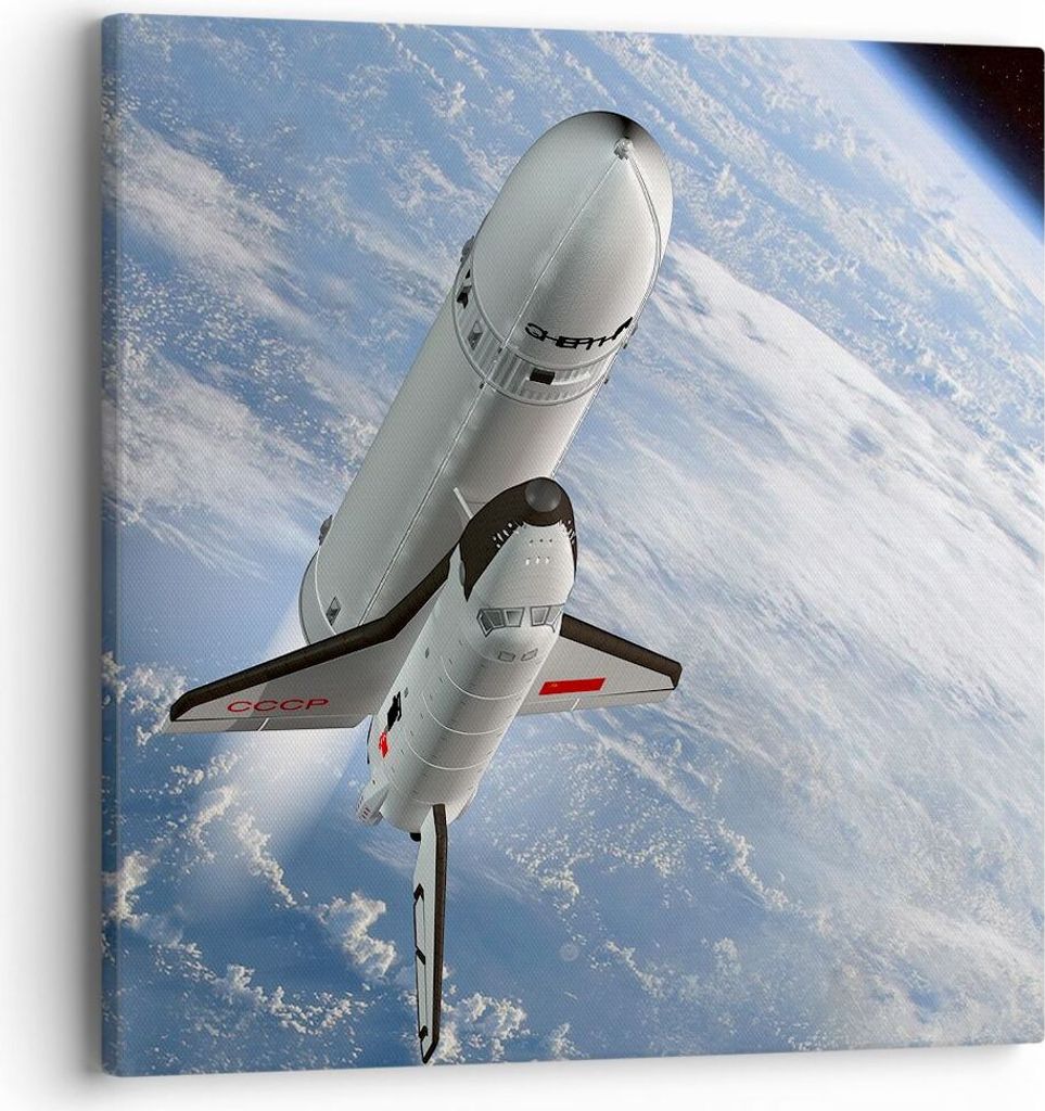Bild auf Leinwand - Leinwandbild - Himmel Rakete Kosmos Planet - 40x40cm - Wand Bild - Wanddeko - Leinwanddruck - Bilder - Kunstdruck - Wanddekorat...