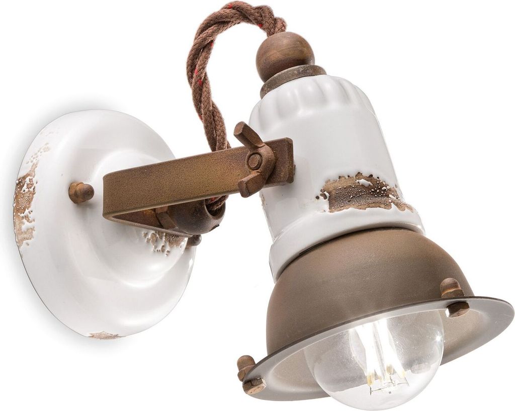 Spot Strahler Metall Keramik E14 verstellbar Weiß Shabby Antik Rostbraun Vintage Keramiklampe