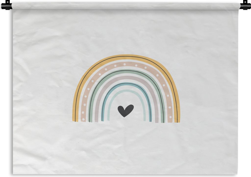 MuchoWow Wandteppich Wandbehang Regenbogen - Herz - Tupfen - Pastell - Kinder 120x90 cm Tapisserie Dekoration Wandtuch - Wohnen - Aufhänger für...
