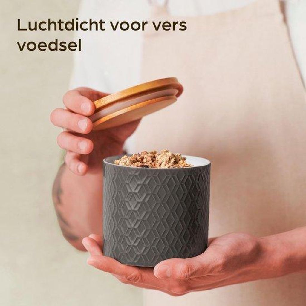 Keramische Vorratsdosen mit Bambusdeckel, 3-teilig, grau, luftdicht