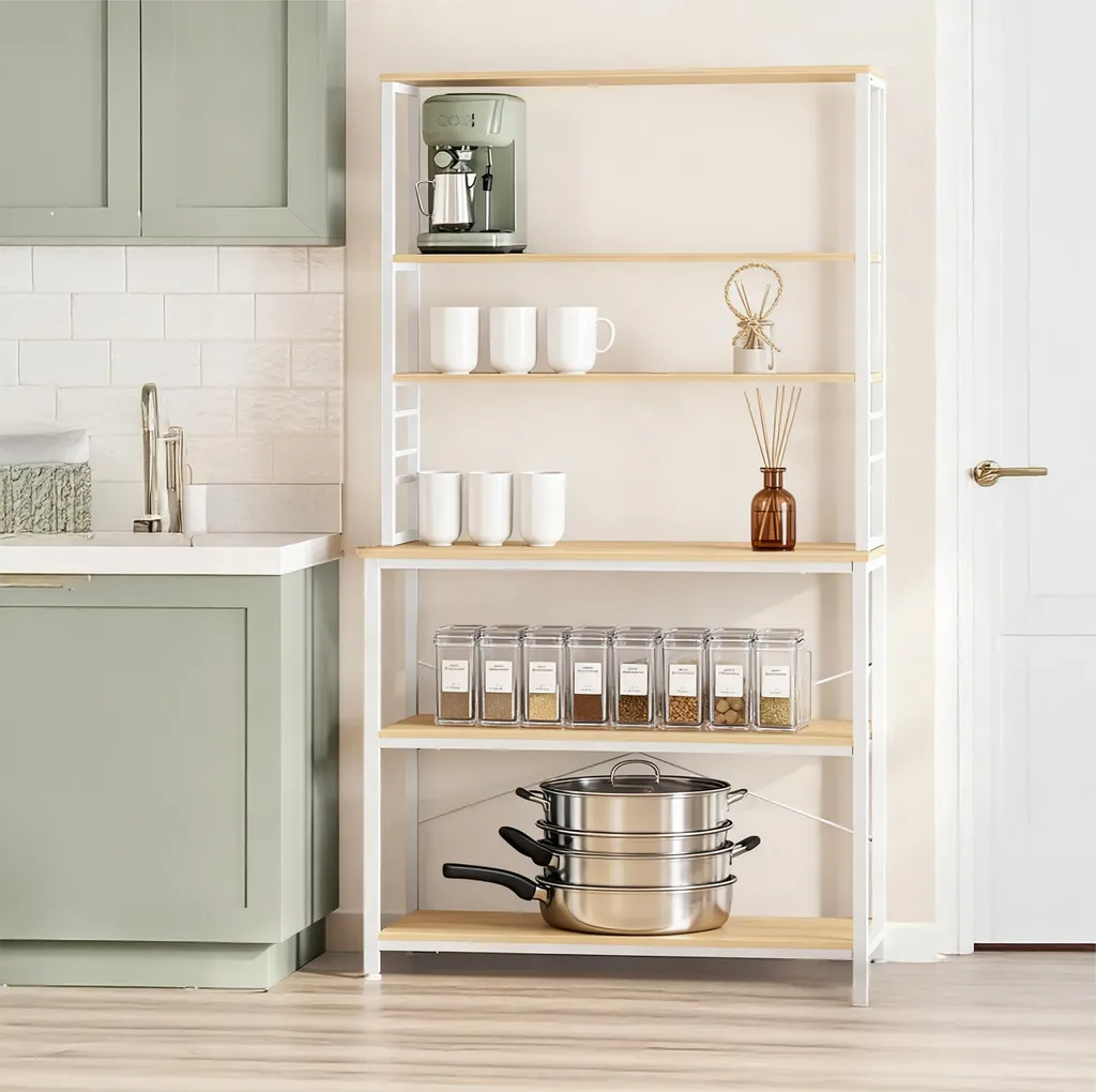 Étagère de cuisine robuste avec large plan de travail en bois clair - 2