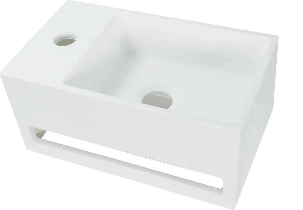 Solid Surface Waschbecken + Handtuchhalterung Hahnloch Links 36x20x16cm