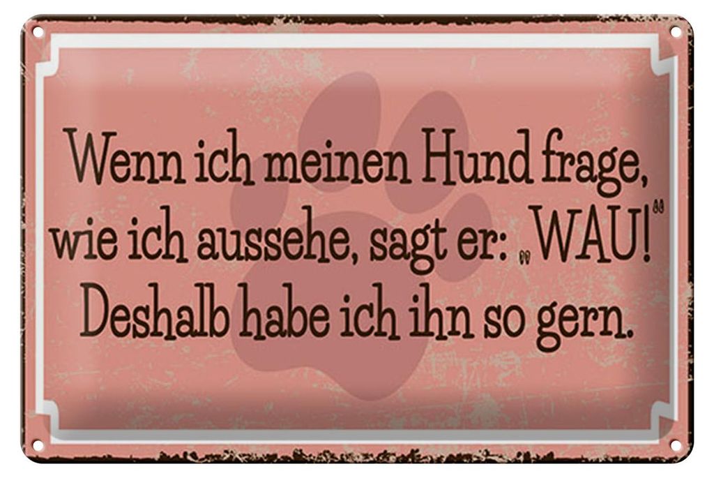 Blechschild Spruch 12x18 cm Hund fragen WAU! Schild