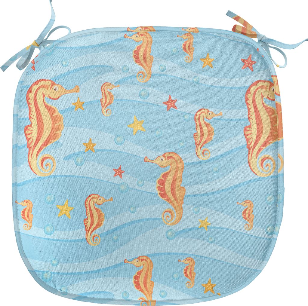 ABAKUHAUS Tier Polster für Esszimmerstühle, Wellen-tropisches Meer Ceature, Dekoratives wasserfestes Kissen mit Riemen für Küchensitze, 40 cm x...