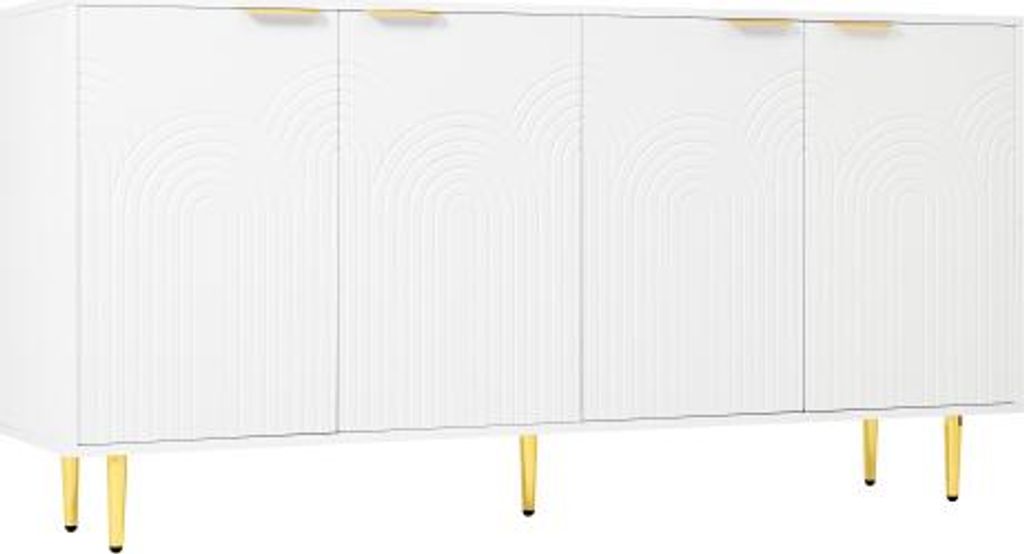 160x40x80cm Weiss Sideboard Wohnzimmer Mit 4 Tueren Goldene Gebuerstete Griffe Hochglanz Tischbeine Kommodenschrank Wohnzimmerschrank Vitrine