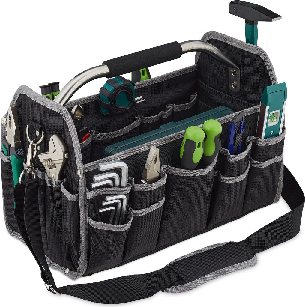 Relaxdays Werkzeugtasche, leer, Schultergurt & Tragegriff, Produktbild 
