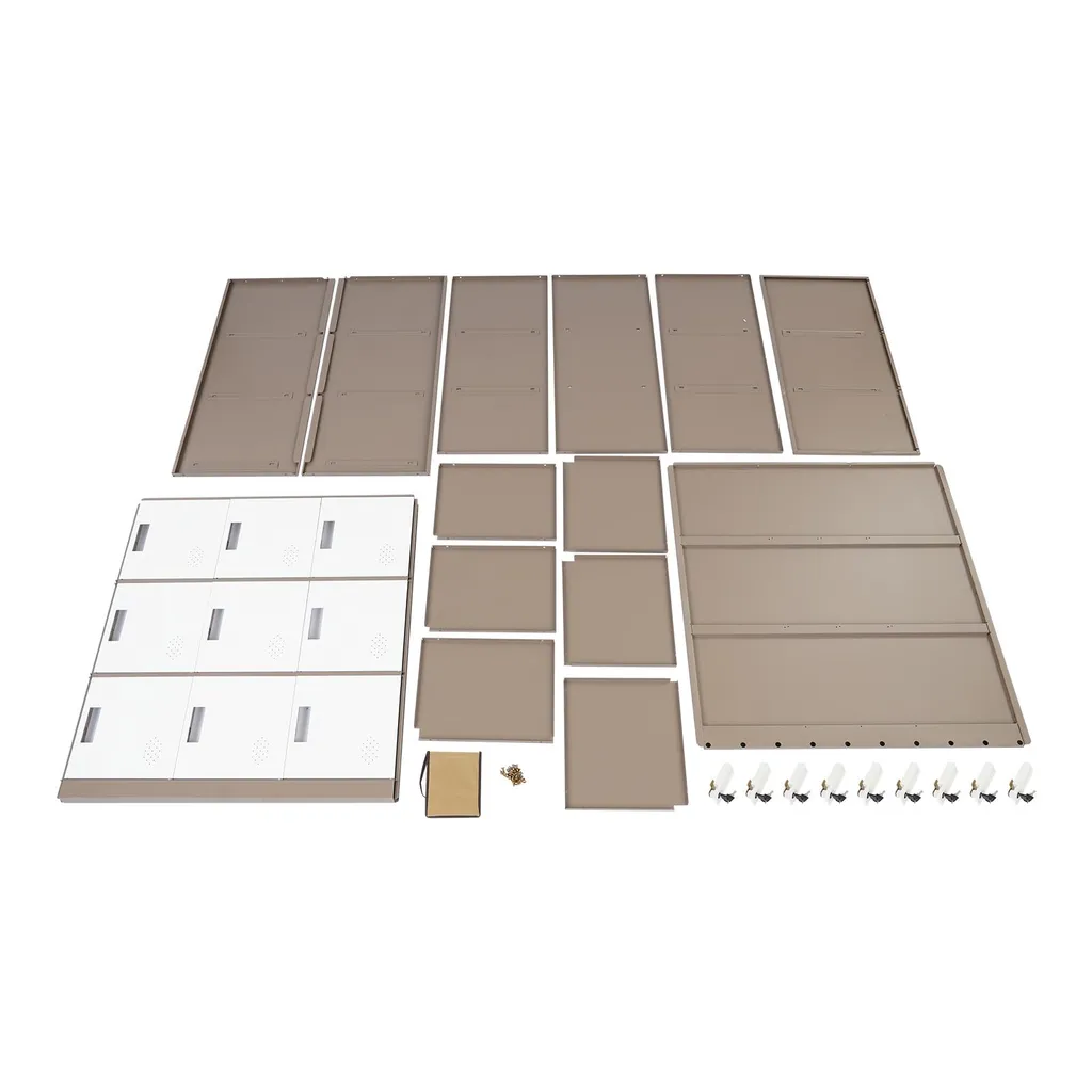 Vestiaire multicase 9 compartiments pour employés en métal blanc-café