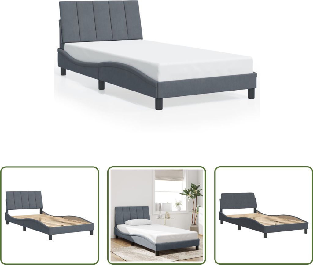 The Living Store Bettgestell mit Kopfteil Dunkelgrau Produktbild 