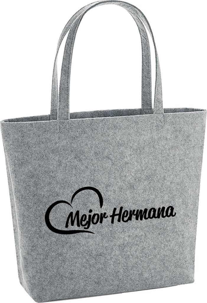 Huuraa Filzshopper Mejor Hermana Corazón 22 Liter Grey Melange Filztasche Geschenkidee