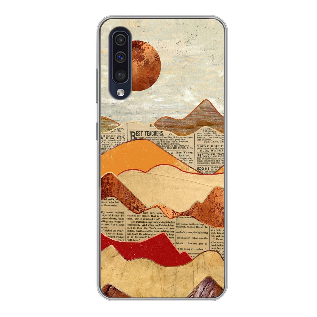 MuchoWow Handyhülle Schutzhülle Hülle für Samsung Galaxy A50 Vintage - Zeitung - Marmor Silikon Softcase Handy Hülle - Mobiltelefonhülle