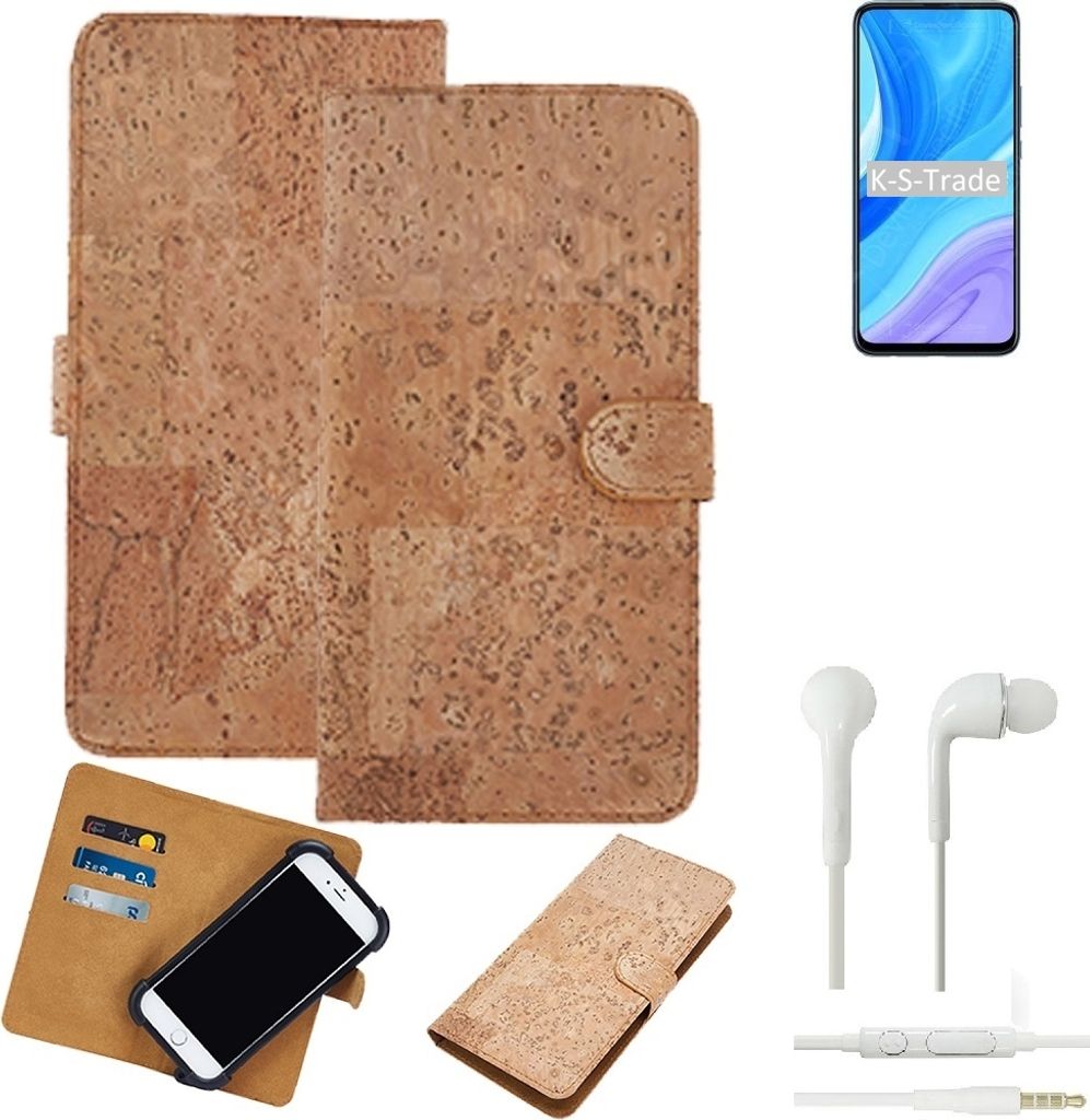 K-S-Trade Hülle kompatibel mit Huawei Enjoy 10 Plus + in ear Kopfhörer Kork Handyhülle Cover Schutzhülle TPU Case Bumper in Hellbraun, (1x)
