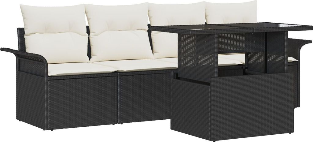 Best Möbel 5-teilige Garten Sofa Set mit Kissen Schwarz Poly Rattan, 2-Sitzer Garten Sofa mit Stauraum & Kissen Schwarz Poly Rattan - Gartensofas ...