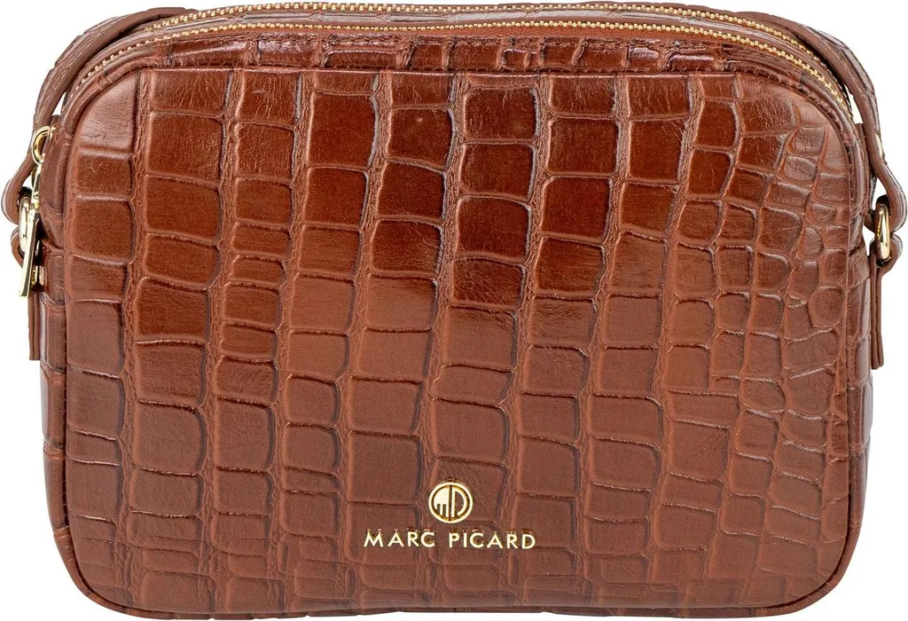 Sac bandoulière cuir croco Marc Picard cognac résistant et indémodable