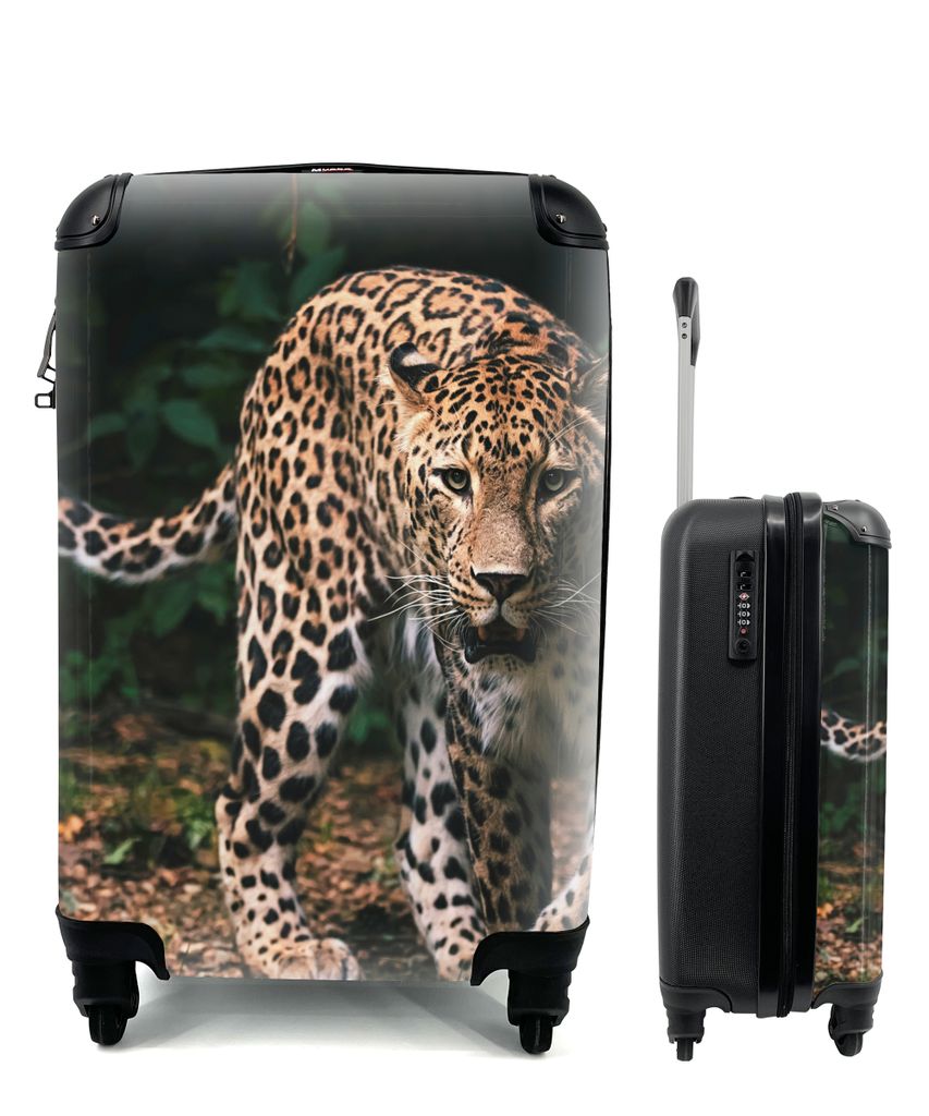 MuchoWow Koffer Handgepäck Trolley Rollkoffer Kleine Reisekoffer mit 4 Rollen - Wildtiere - Leopard - Dschungel - Natur - Cabin Size < 55x40x23 ...