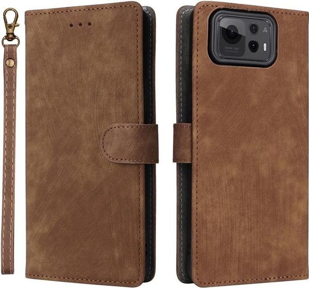 Hülle für Asus Zenfone 12 Ultra - Phonesta Vintage Skin Book Wallet Klapphülle mit abnehmbarer Kordel - Braun