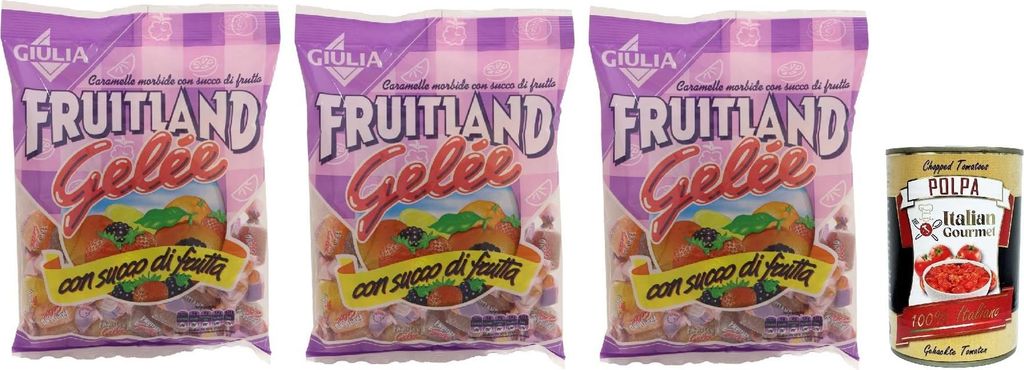 La Giulia, Fruitland Caramelle Gelee, Original Caramelle alla frutta, frucht bonbons, lollies Süßigkeiten 3x 300g + italian Gourmet polpa 400g