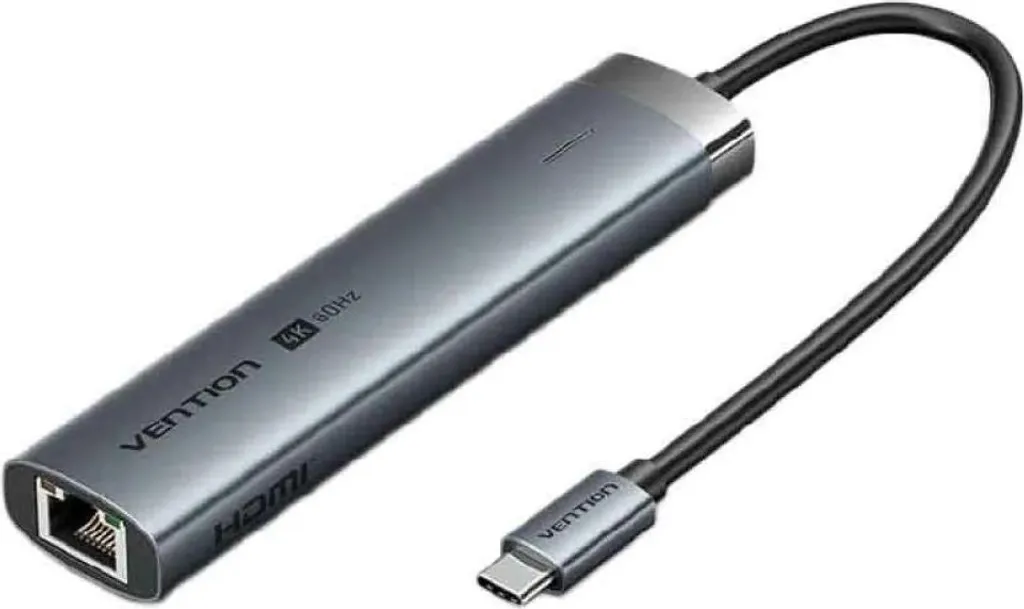 Vention Hub 6-in-1 USB-C HDMI 4K RJ45 PD 100W Alluminio Grigio