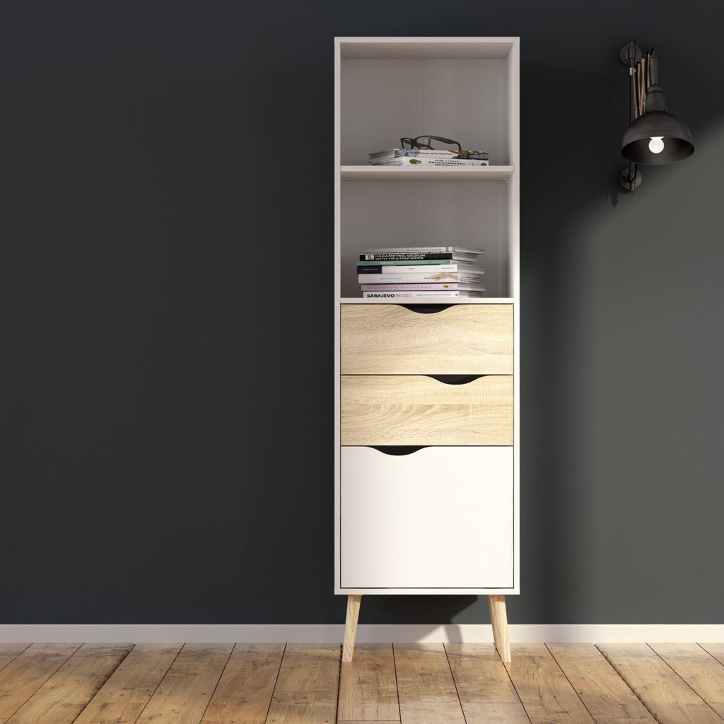 Boekenkast Oslo Wit/Naturel 1-deurs + 2-lades - Giga Living Productafbeelding 