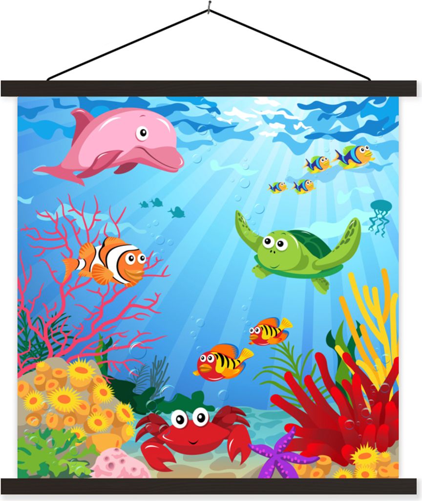 MuchoWow Textilposter Kinder - Tiere - Meer 120x120 cm mit schwarzem Rahmen - Aufhängungsset