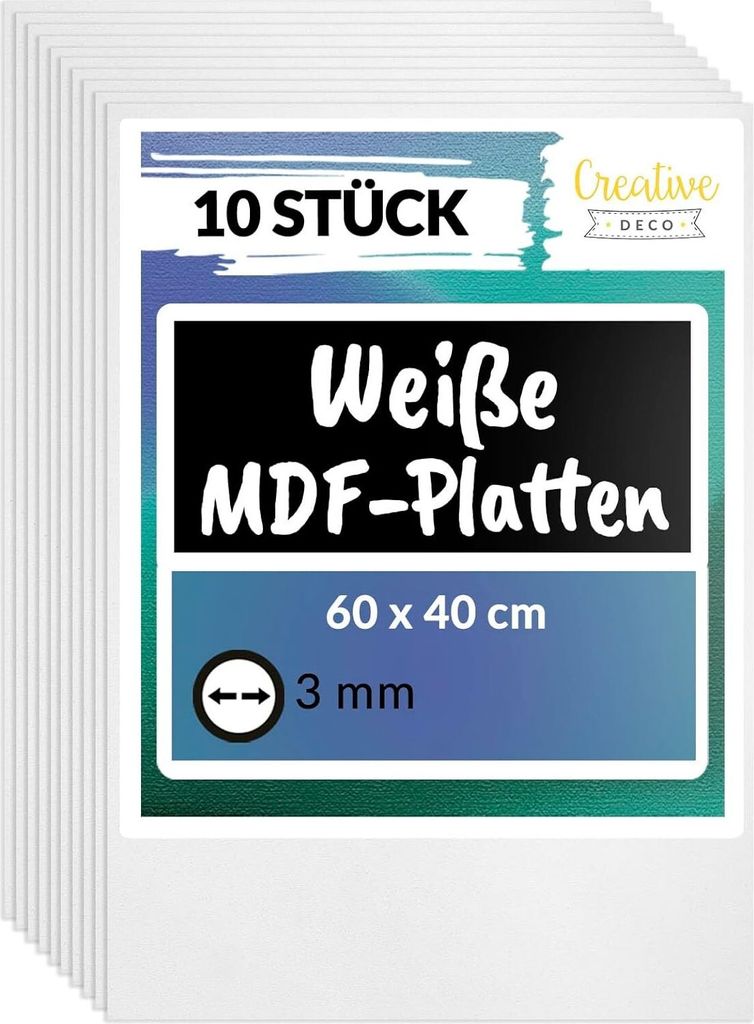 Creative Deco 10 Stück MDF Platten 600 x 400 x 3 mm | Weiß Produktbild 