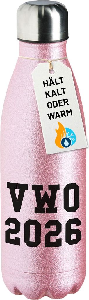 Huuraa Wasserflasche VWO 2026 Abschluss Niederlande Geschenk 500ml Pink Flasche VWO 2026 Präsent