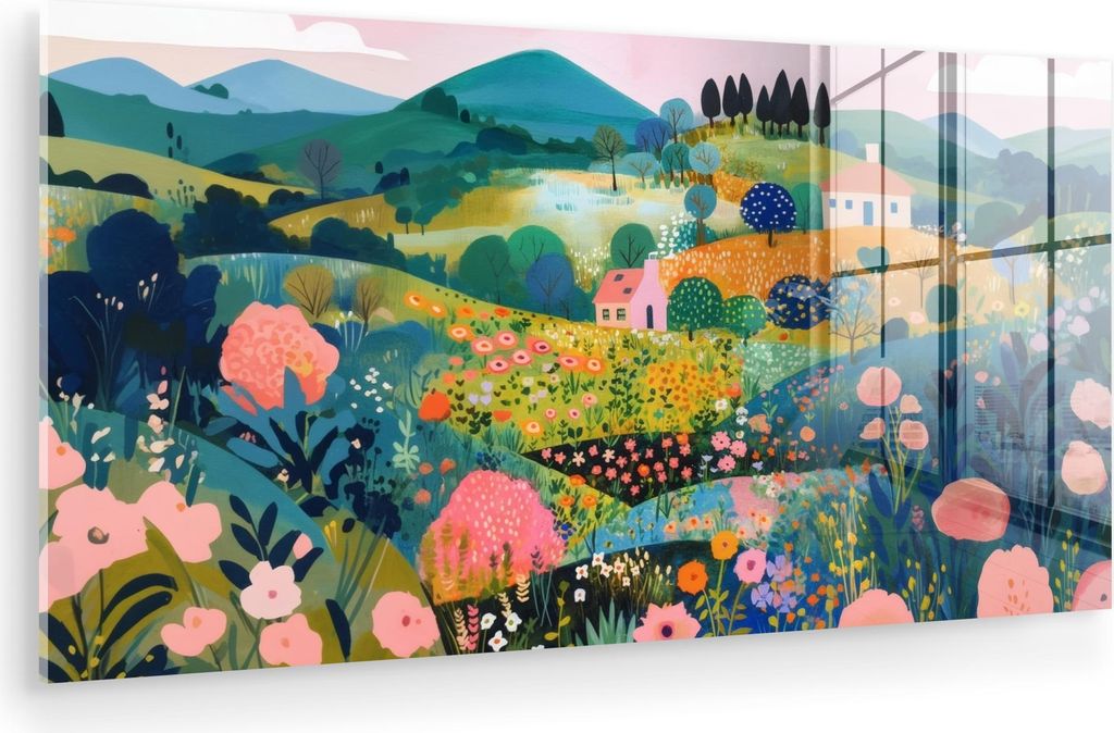 MuchoWow Glasbilder - Bilder auf Wandbild - Foto auf Glas Hügellandschaft - Fantasievoll - Farbkontraste 120x60 cm Wanddekoration aus Glas - Acryl...