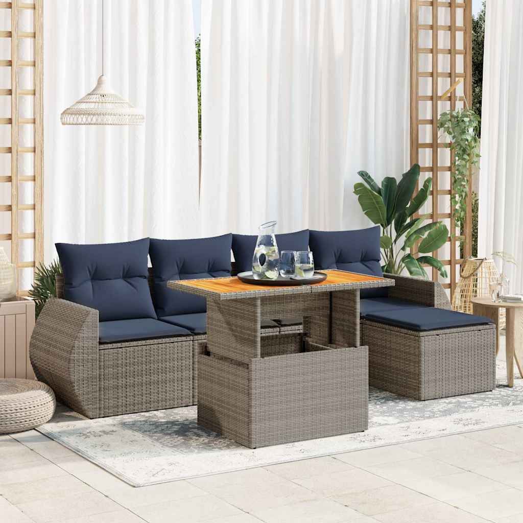 Maison Exclusive - 6-tlg. Garten-Sofagarnitur mit Kissen Grau Poly Rattan