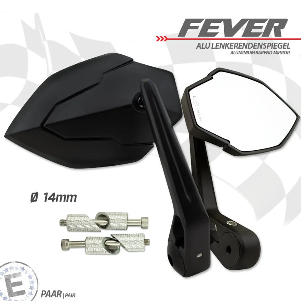 Rétroviseur Embout de Guidon FEVER Noir M6 ID14 pour Moto et Scooter