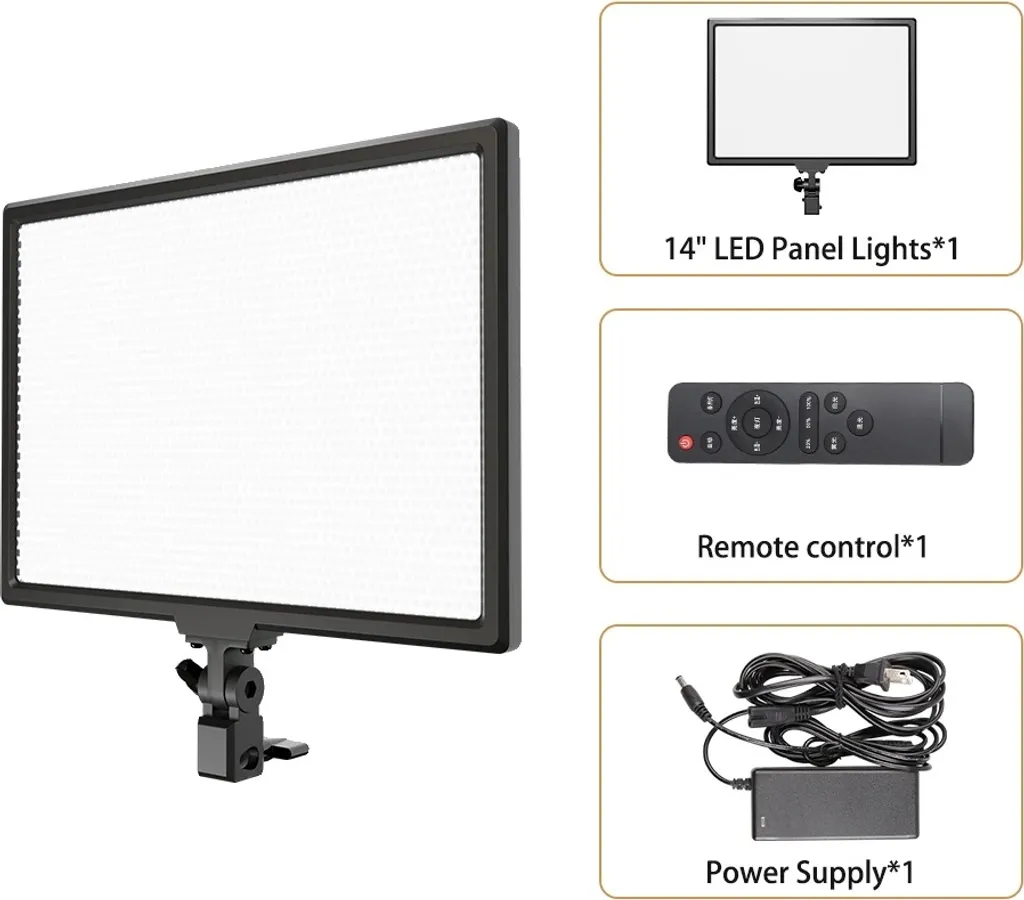 Lampe vidéo LED 14" réglable 3200K-5600K avec commande à distance 14"