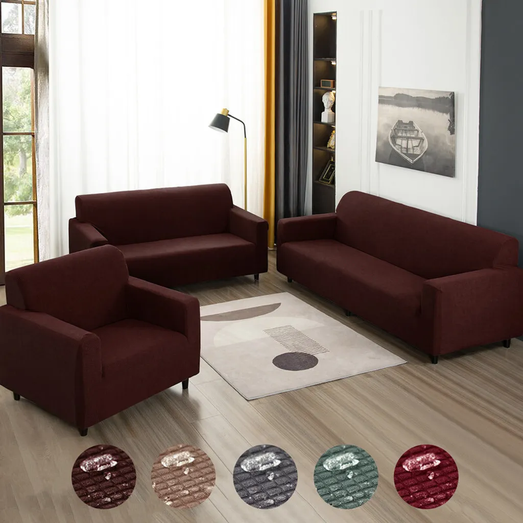Housse de canapé marron foncé imperméable en maille de maïs - Set 3 pièces
