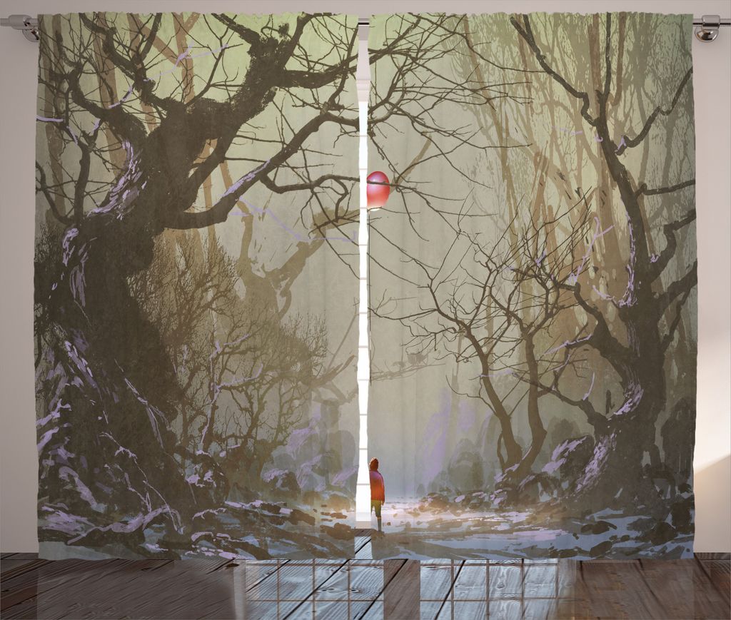 ABAKUHAUS Fantasie Rustikaler Gardine, Baum-Zweig in Wald, Schlafzimmer Kräuselband Vorhang mit Schlaufen und Haken, 280 x 175 cm, Braun