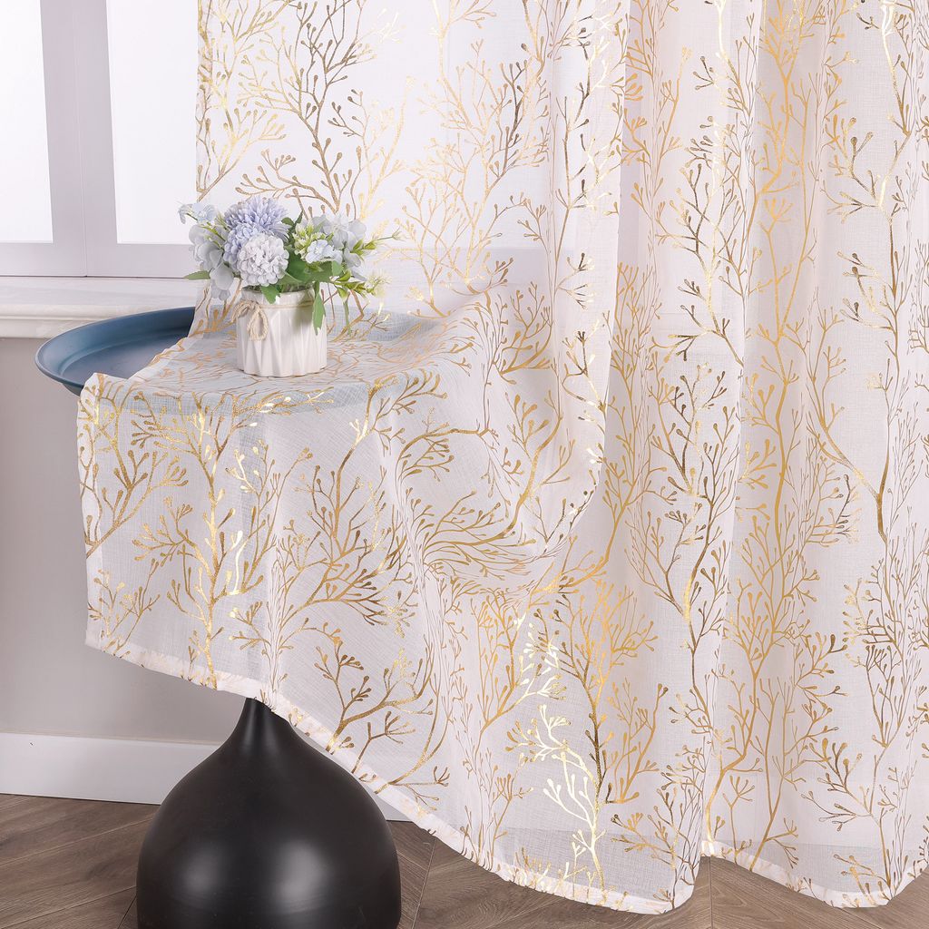 Joyswahl Tenda A Pacchetto In Voile Con Ricamo Floreale Lilii – 80x120 Cm – Sabbia – Con Coulisse E Nastri - 2