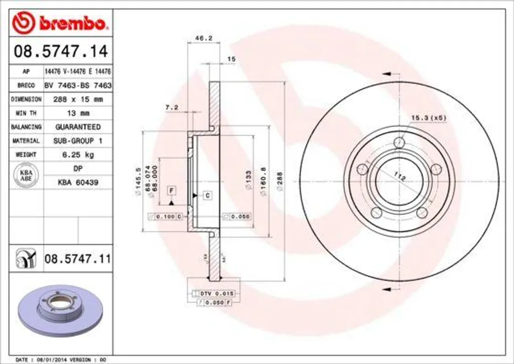 Disque de frein pour Audi A4 et A6 rénovation système freinage Brembo